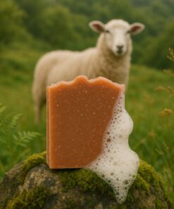 Savon artisanal au lait de brebis avec argile rouge, parfum naturel patchouli et bergamote, pour peau sèche et sensible