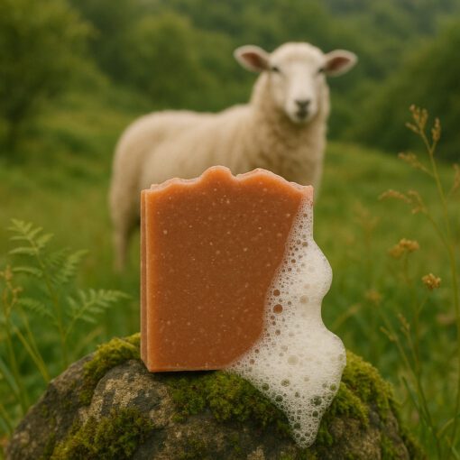 Savon artisanal au lait de brebis avec argile rouge, parfum naturel patchouli et bergamote, pour peau sèche et sensible